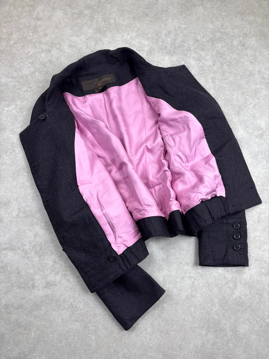 2000s Louis Vuitton Dark Grey Wool Rose Collar Double-Breasted Jacket pvWDTJEX 7