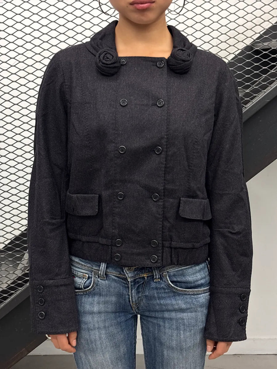 2000s Louis Vuitton Dark Grey Wool Rose Collar Double-Breasted Jacket pvWDTJEX 1