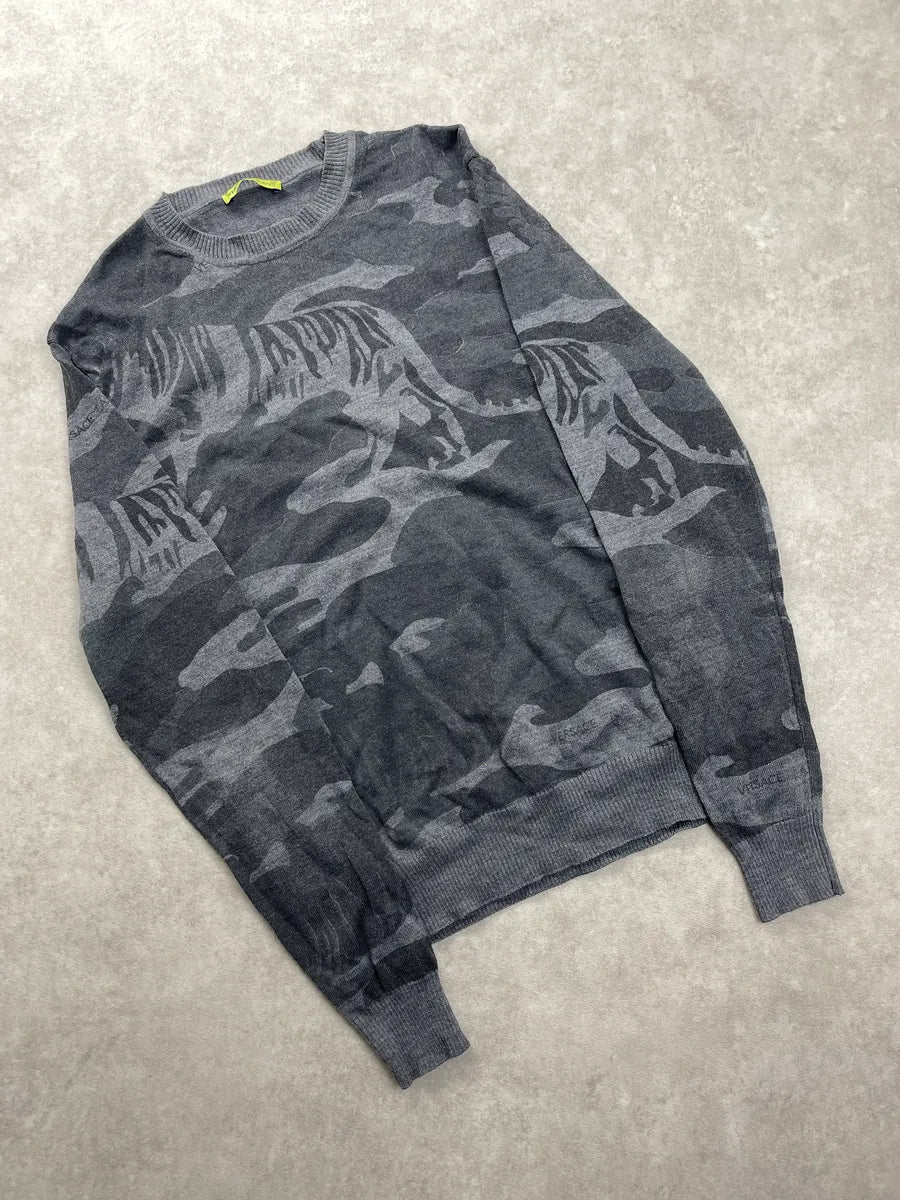 2010s Versace Grey Tiger Camo Jacquard Sweater pwYEJBPZ 3