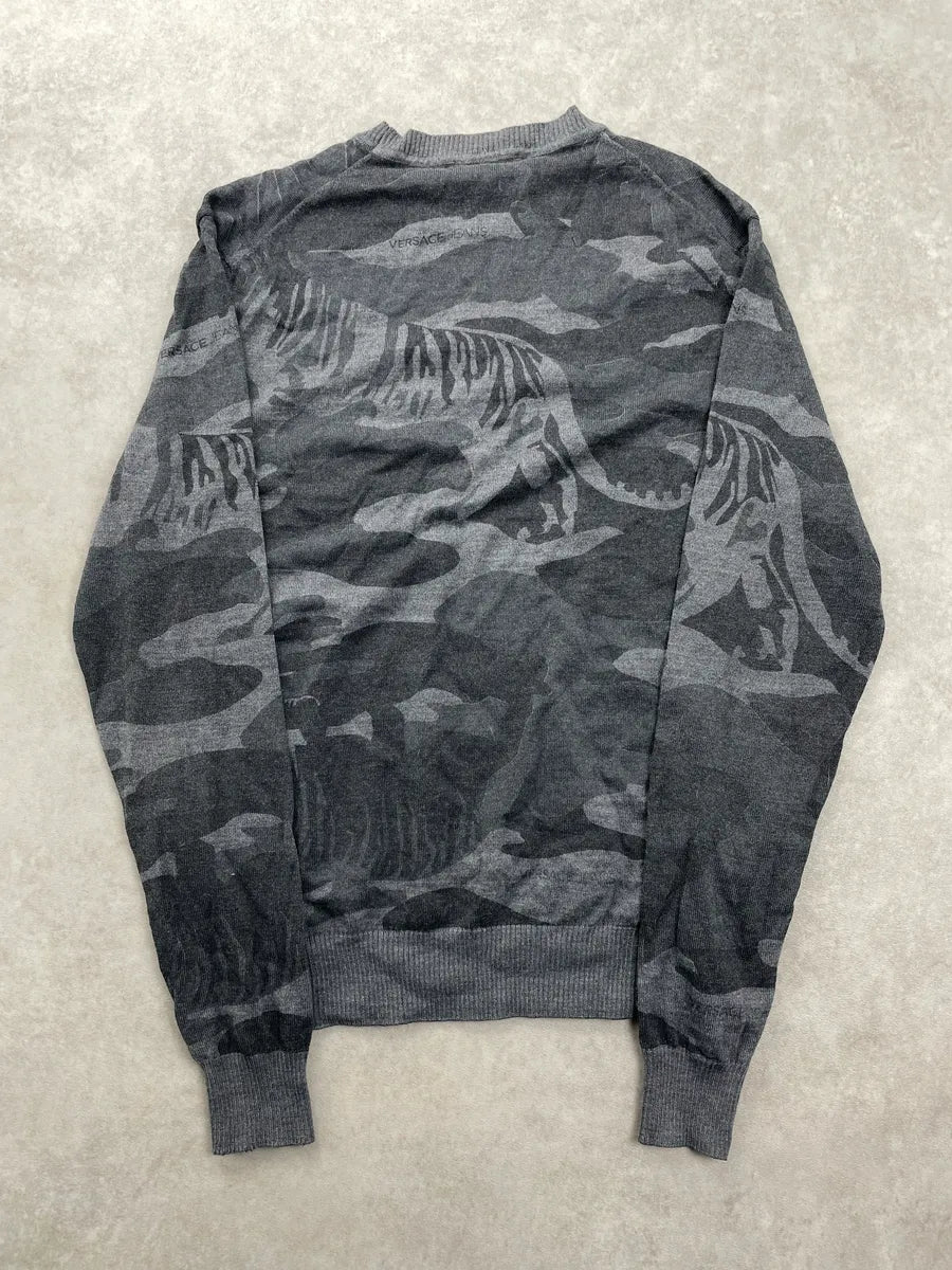 2010s Versace Grey Tiger Camo Jacquard Sweater pwYEJBPZ 4