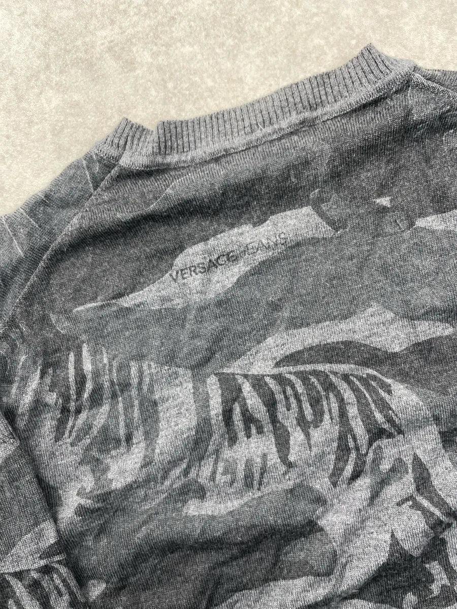 2010s Versace Grey Tiger Camo Jacquard Sweater pwYEJBPZ 6