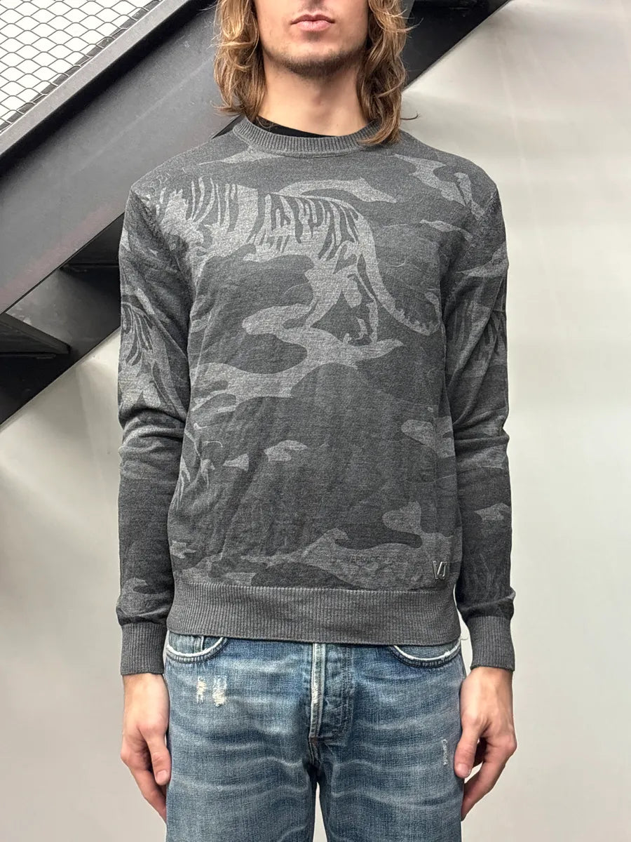 2010s Versace Grey Tiger Camo Jacquard Sweater pwYEJBPZ 1