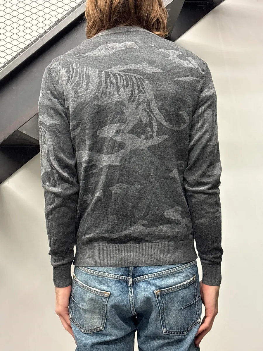 2010s Versace Grey Tiger Camo Jacquard Sweater pwYEJBPZ 2