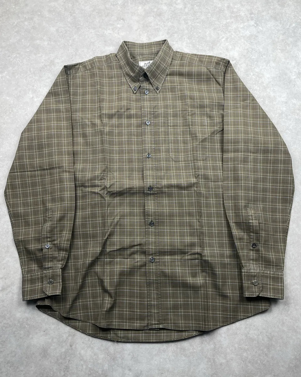Hermès Khaki Checked Button-Down Shirt pxFcDKEt 0