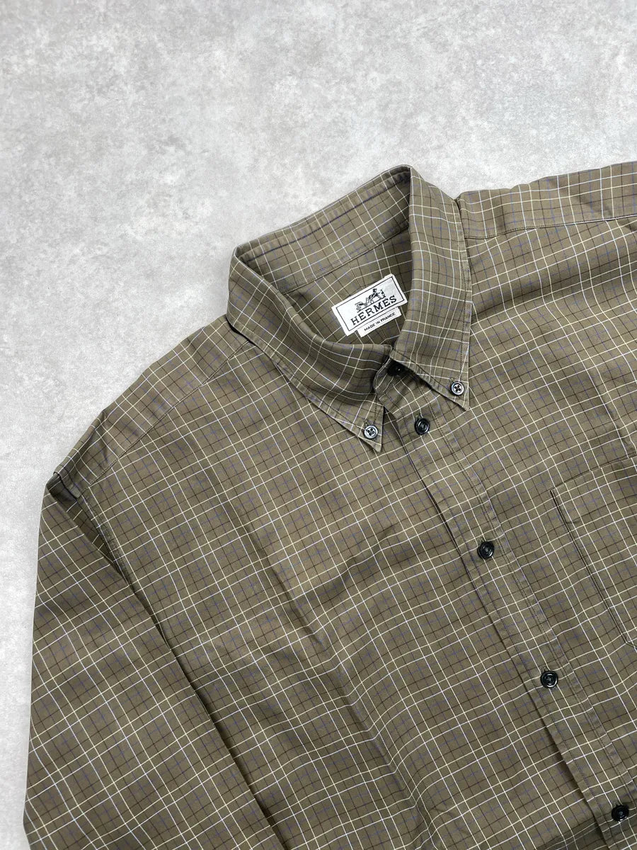 Hermès Khaki Checked Button-Down Shirt pxFcDKEt 8