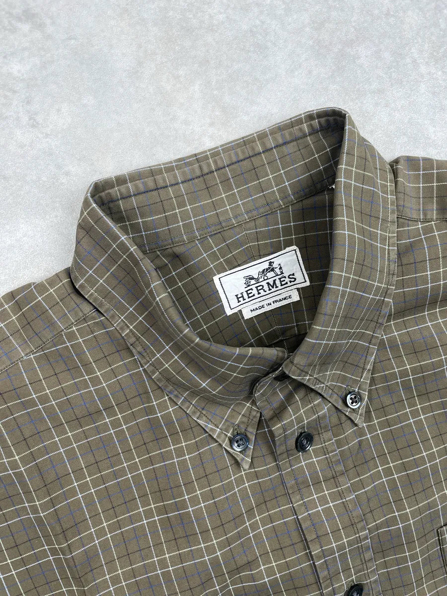 Hermès Khaki Checked Button-Down Shirt pxFcDKEt 9