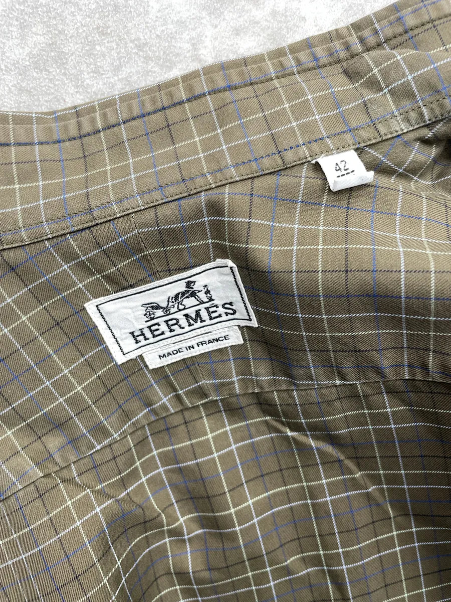 Hermès Khaki Checked Button-Down Shirt pxFcDKEt 10