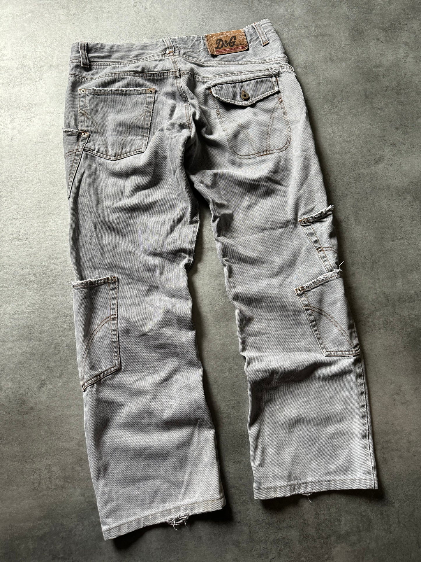 AW2003 Dolce & Gabbana Asymmetrical Grey Cargo Denim Jeans (L) - 2
