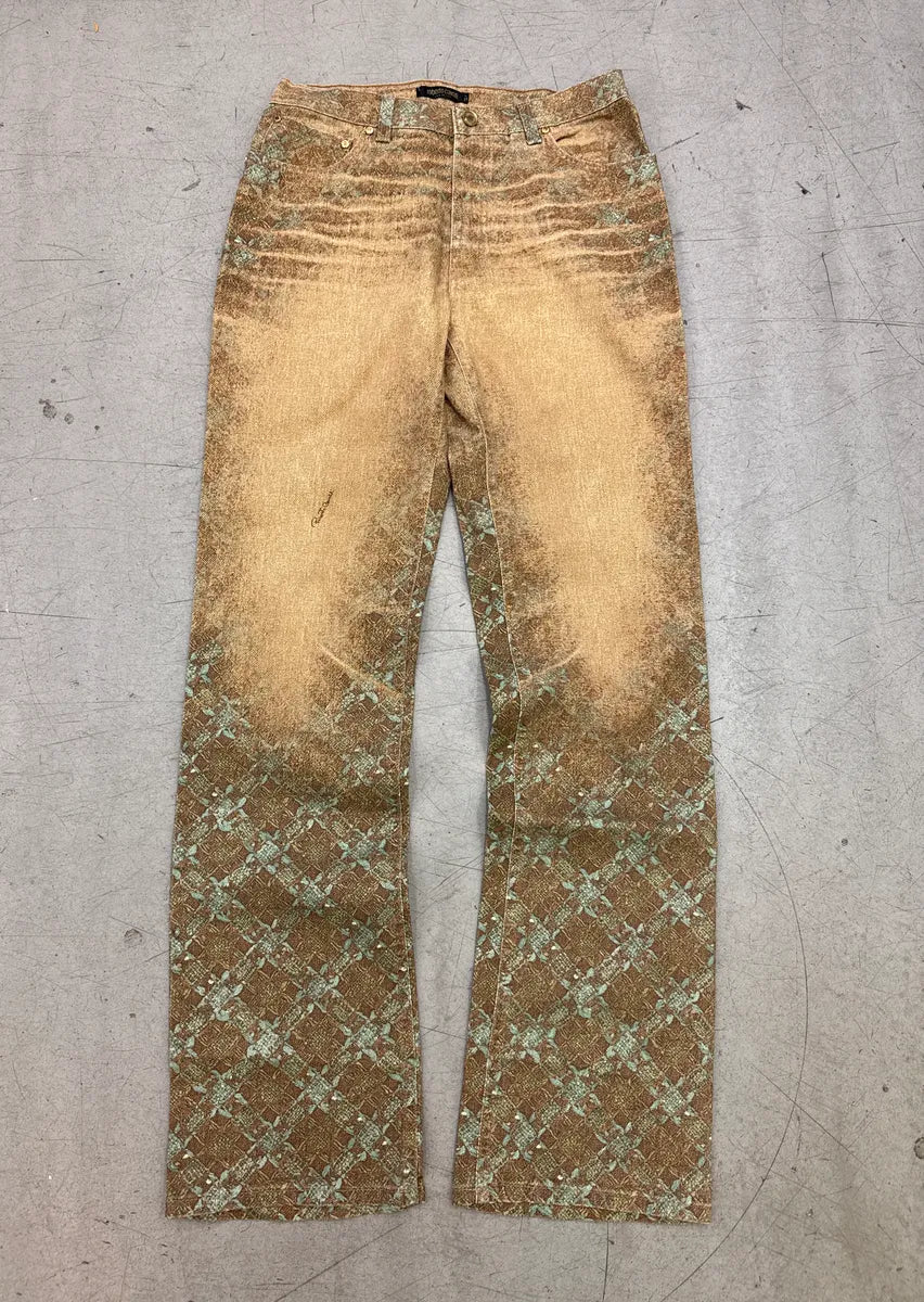 AW2002 Roberto Cavalli Golden Beige Abstract Jacquard Metallic Leg Pants qCiuUAIO 0