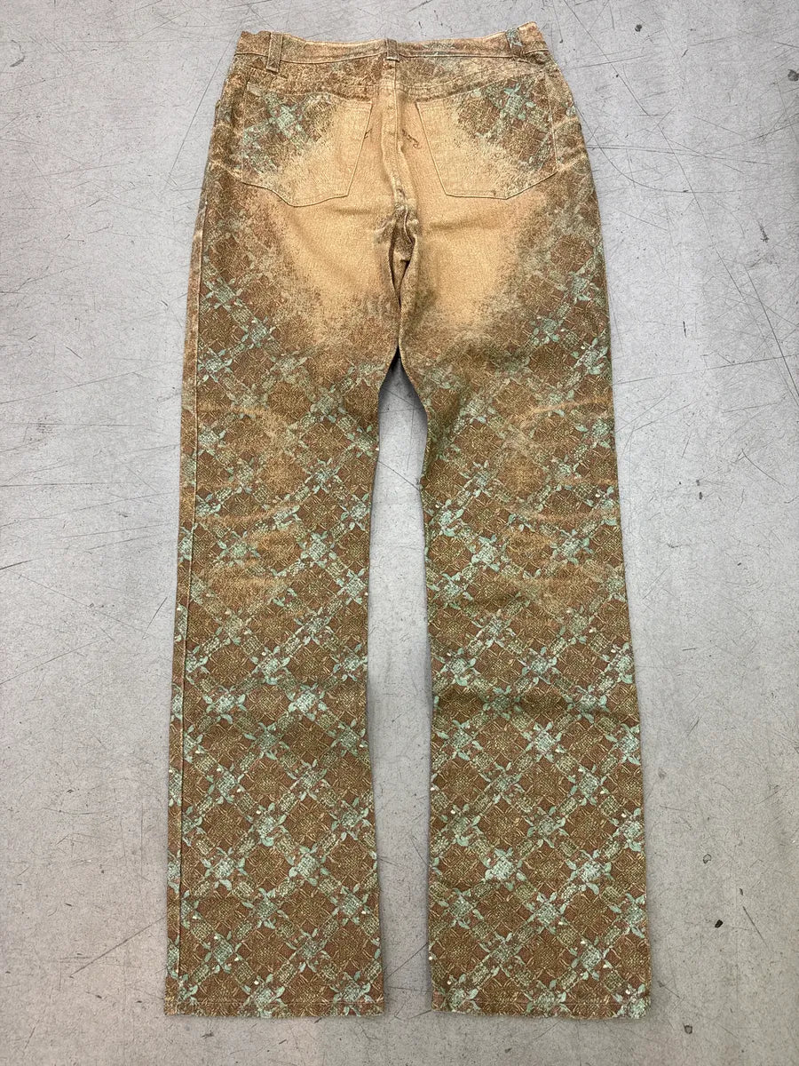 AW2002 Roberto Cavalli Golden Beige Abstract Jacquard Metallic Leg Pants qCiuUAIO 5