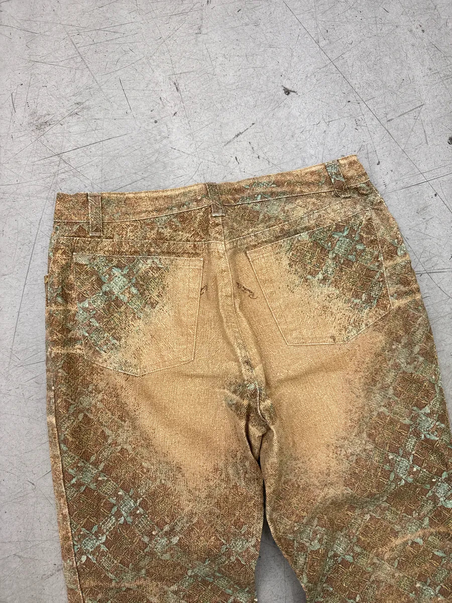 AW2002 Roberto Cavalli Golden Beige Abstract Jacquard Metallic Leg Pants qCiuUAIO 9