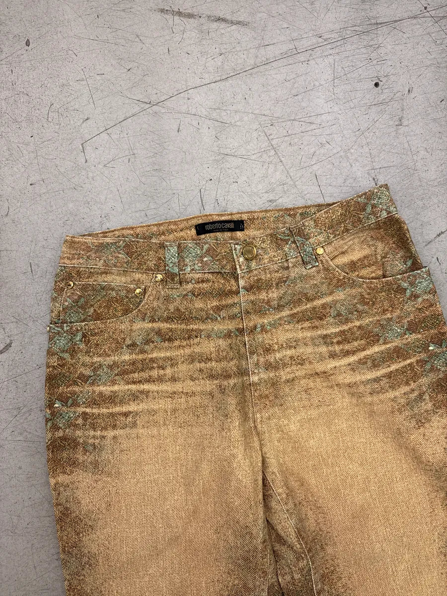 AW2002 Roberto Cavalli Golden Beige Abstract Jacquard Metallic Leg Pants qCiuUAIO 11