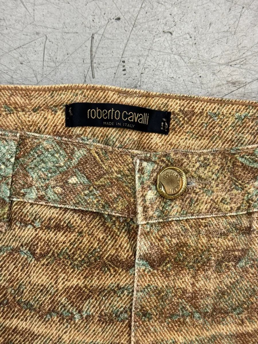 AW2002 Roberto Cavalli Golden Beige Abstract Jacquard Metallic Leg Pants qCiuUAIO 12