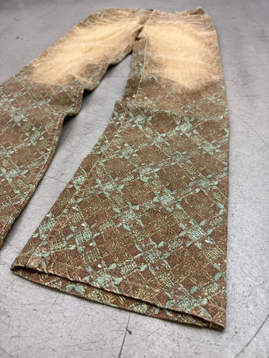 AW2002 Roberto Cavalli Golden Beige Abstract Jacquard Metallic Leg Pants qCiuUAIO 7