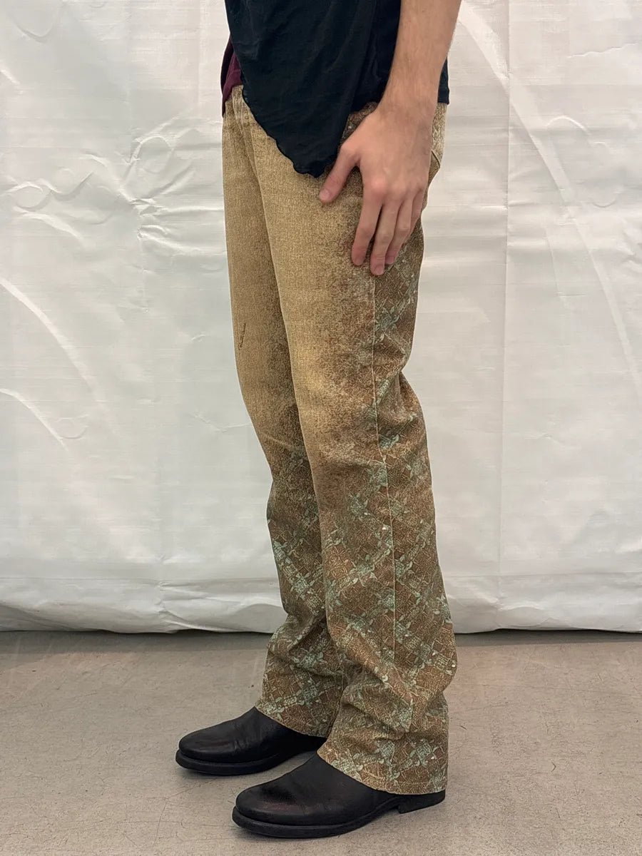 AW2002 Roberto Cavalli Golden Beige Abstract Jacquard Metallic Leg Pants qCiuUAIO 2