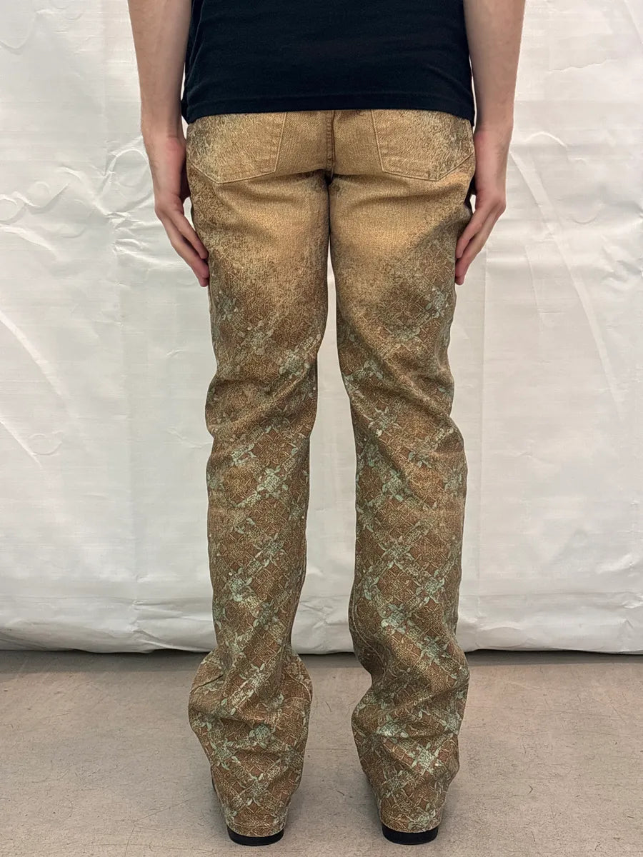 AW2002 Roberto Cavalli Golden Beige Abstract Jacquard Metallic Leg Pants qCiuUAIO 3