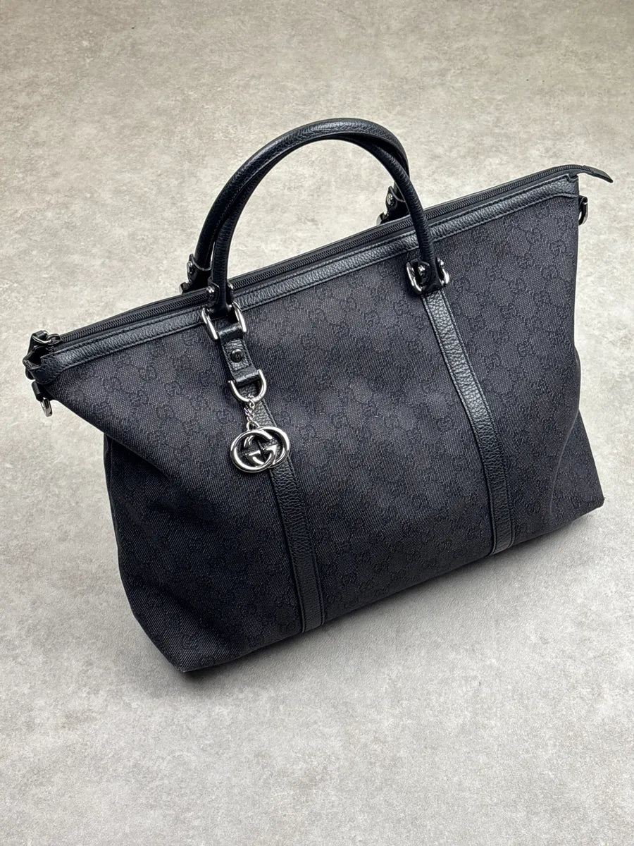 Gucci Black Canvas GG Monogram Double G Charm Totebag qDYSuKJn 3