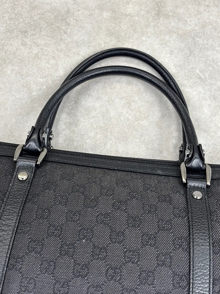 Gucci Black Canvas GG Monogram Double G Charm Totebag qDYSuKJn 12