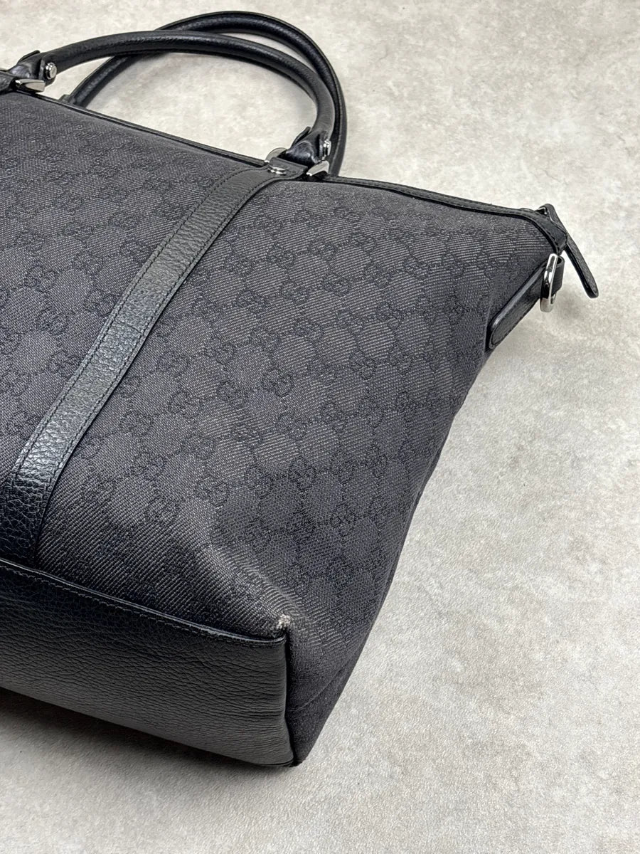 Gucci Black Canvas GG Monogram Double G Charm Totebag qDYSuKJn 13