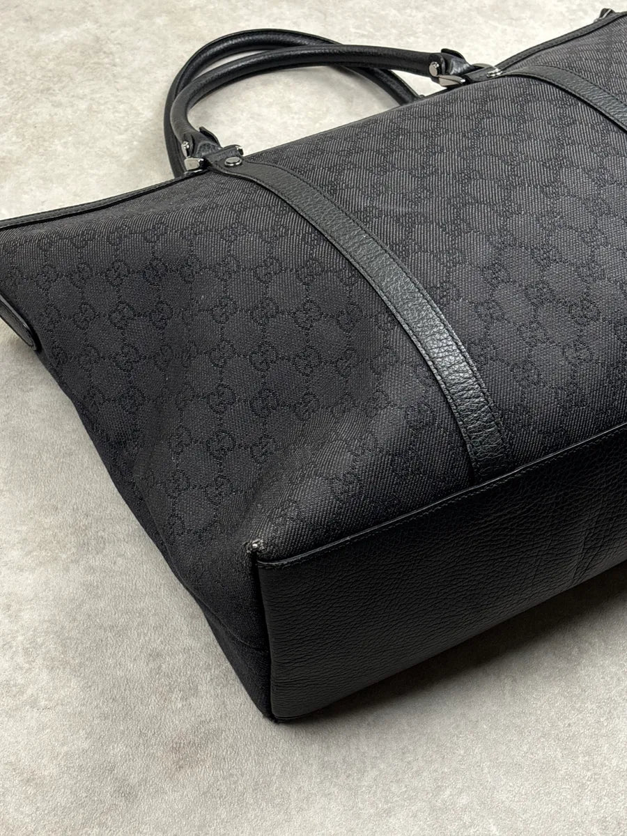Gucci Black Canvas GG Monogram Double G Charm Totebag qDYSuKJn 14