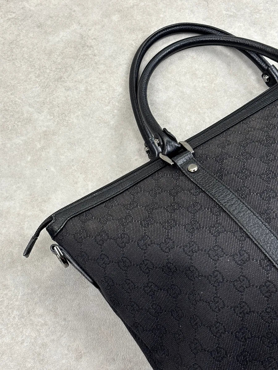 Gucci Black Canvas GG Monogram Double G Charm Totebag qDYSuKJn 15
