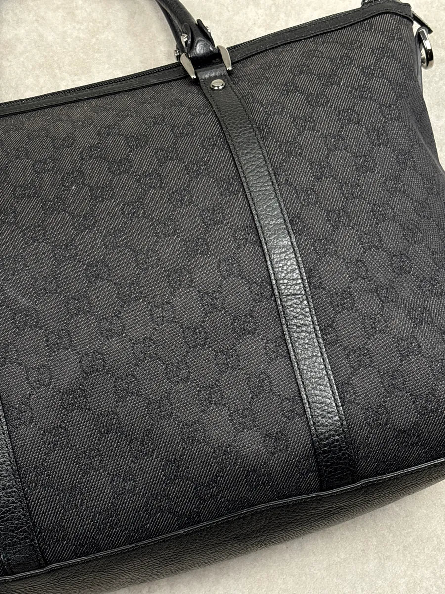 Gucci Black Canvas GG Monogram Double G Charm Totebag qDYSuKJn 16