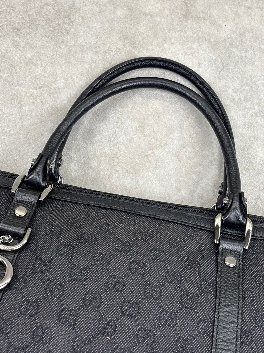 Gucci Black Canvas GG Monogram Double G Charm Totebag qDYSuKJn 6
