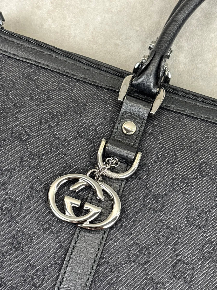 Gucci Black Canvas GG Monogram Double G Charm Totebag qDYSuKJn 7
