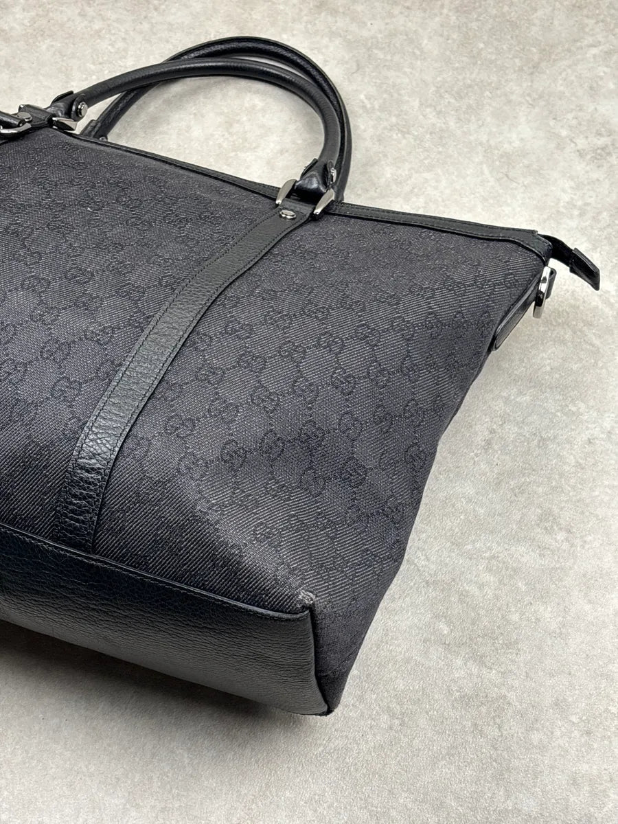 Gucci Black Canvas GG Monogram Double G Charm Totebag qDYSuKJn 8