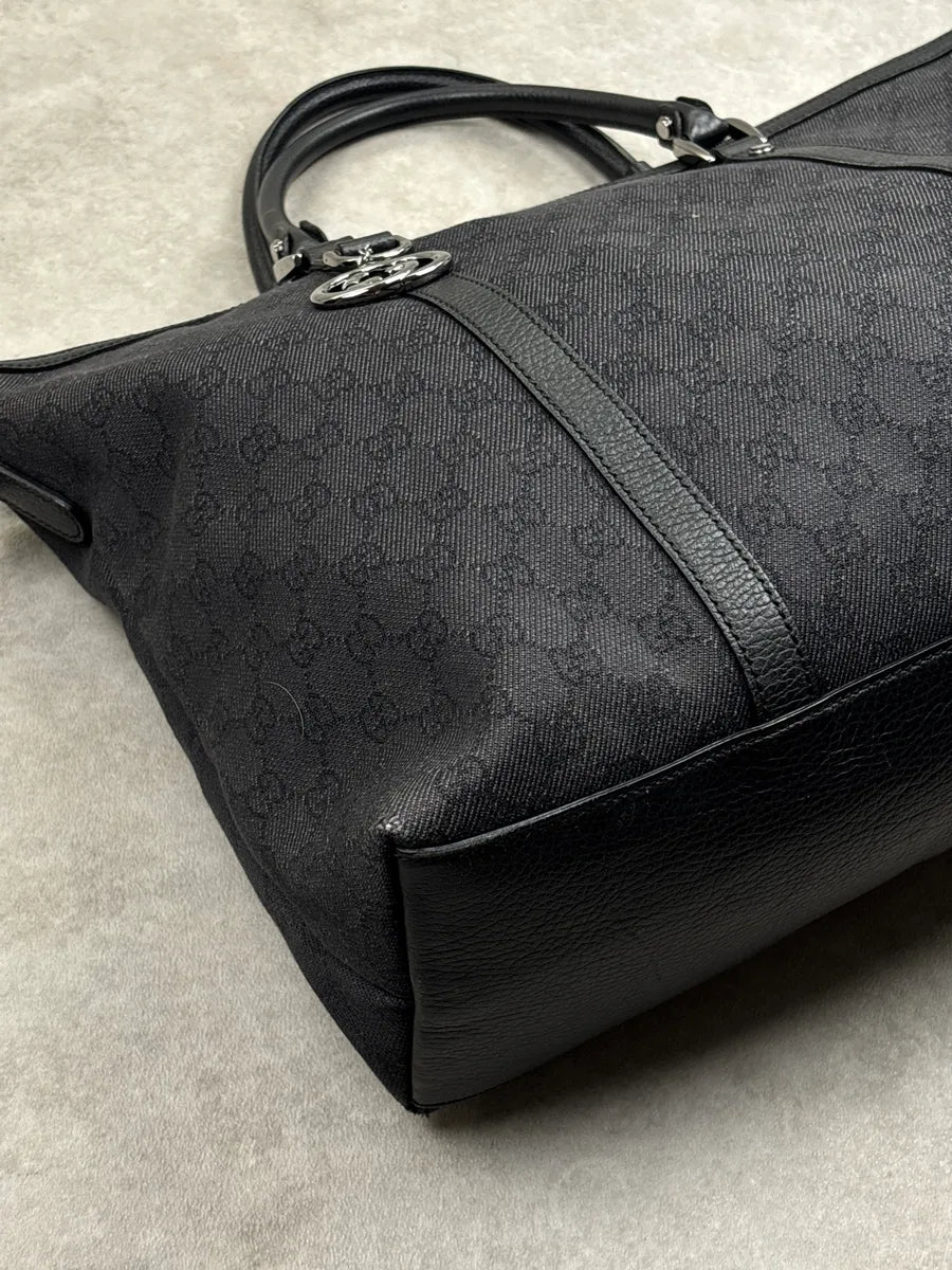 Gucci Black Canvas GG Monogram Double G Charm Totebag qDYSuKJn 10