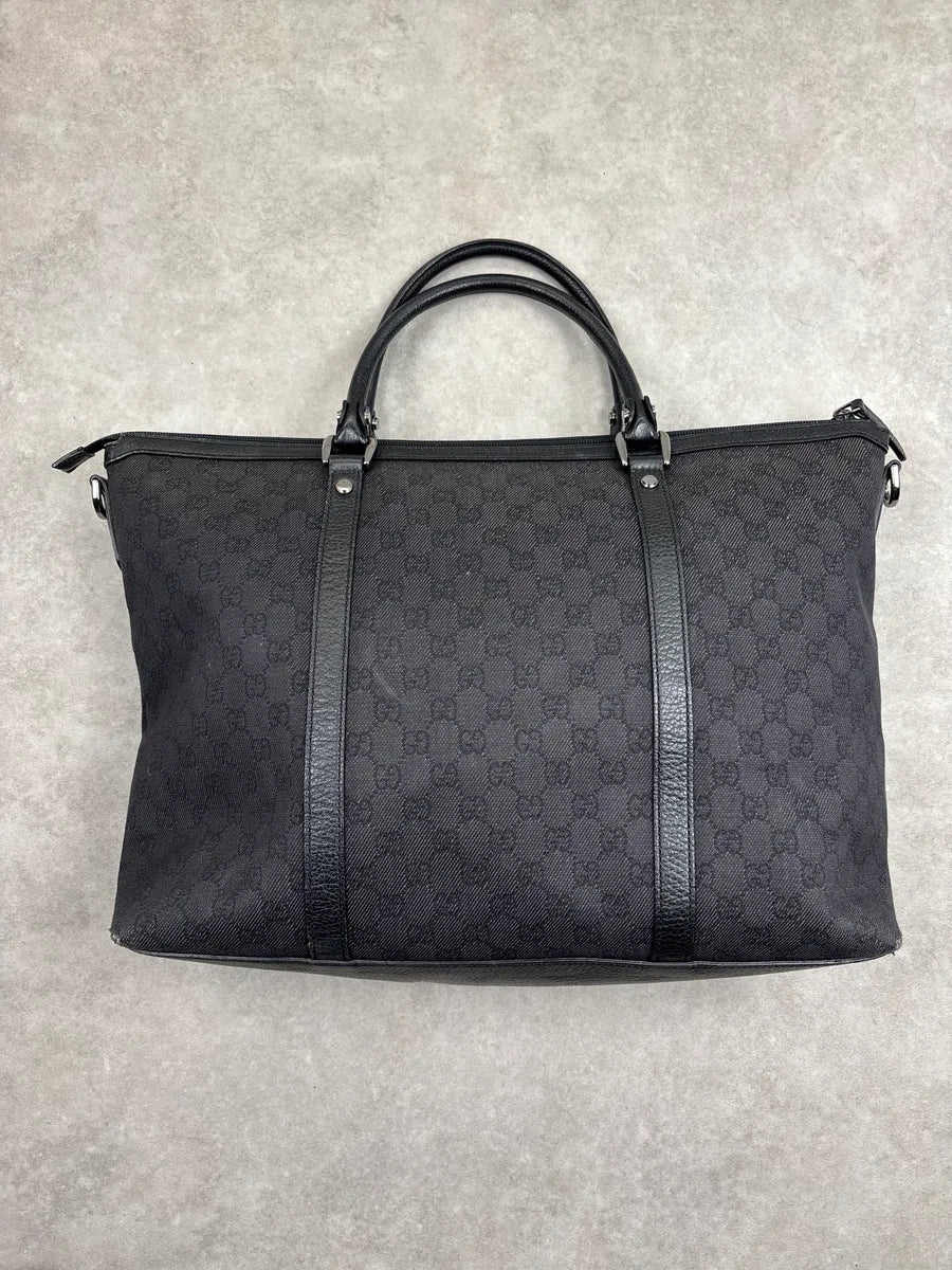 Gucci Black Canvas GG Monogram Double G Charm Totebag qDYSuKJn 4