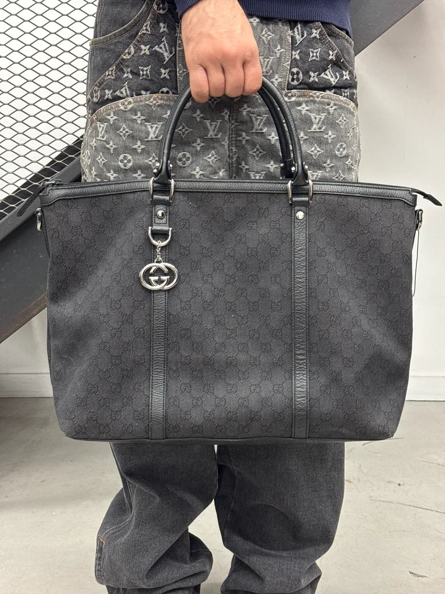 Gucci Black Canvas GG Monogram Double G Charm Totebag qDYSuKJn 2