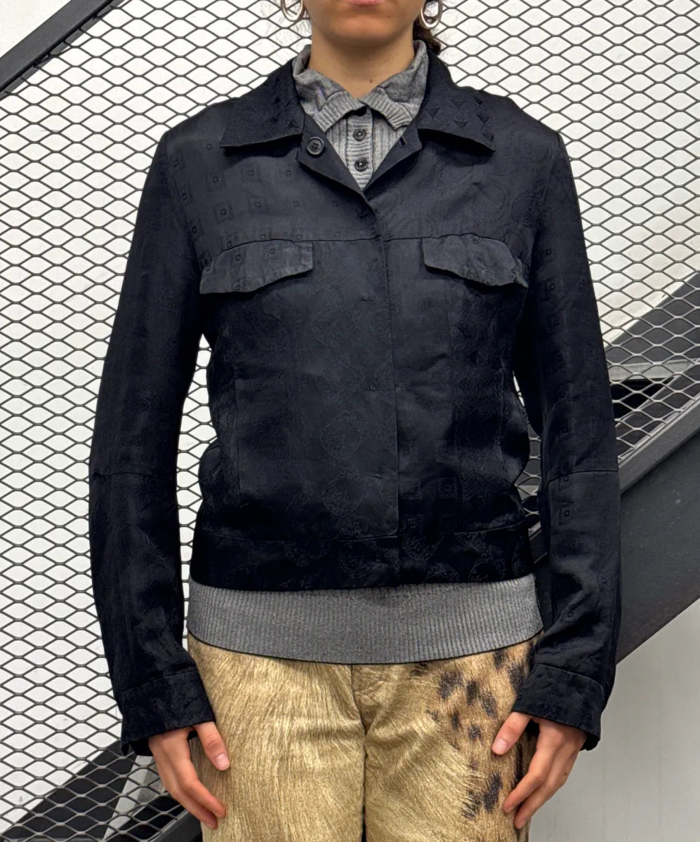2000s Ann Demeulemeester Black Jacquard Cropped Jacket qEeIGskA 0