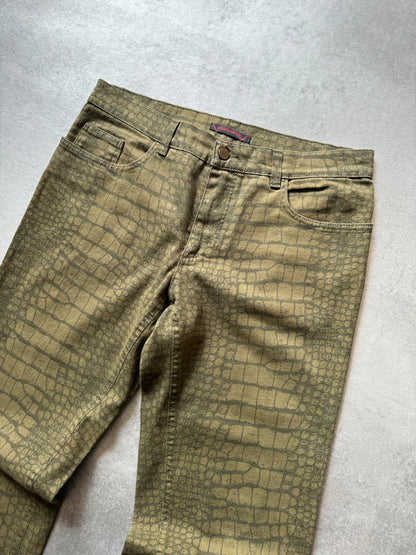 AW2001 Roberto Cavalli Olive Crocodile Effect Pants (L) - 7