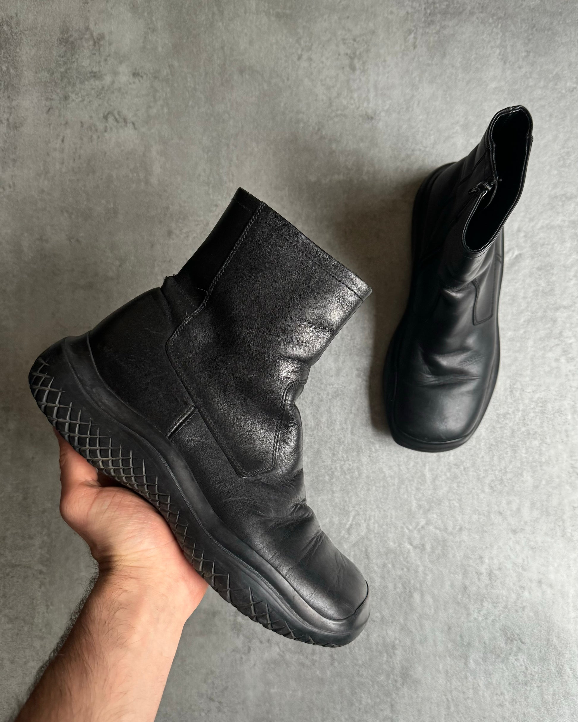 FW1999 Prada Ankle Vibram Black Leather Boots (39) - 1