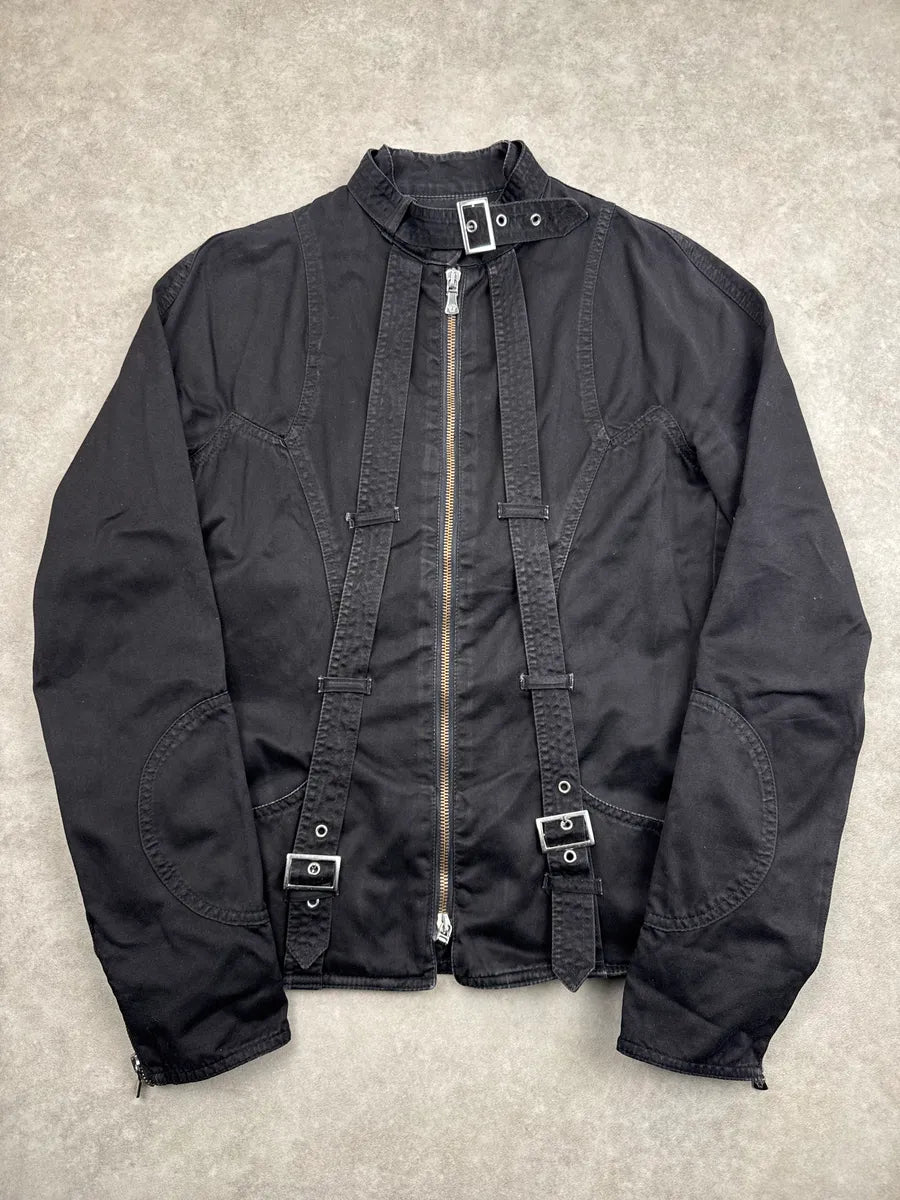 AW2003 Versace Black Buckle Strap Bondage Avant-garde Light Jacket qQHLuOHg 0