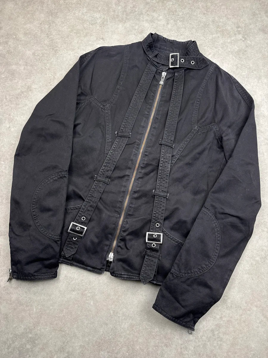 AW2003 Versace Black Buckle Strap Bondage Avant-garde Light Jacket qQHLuOHg 7