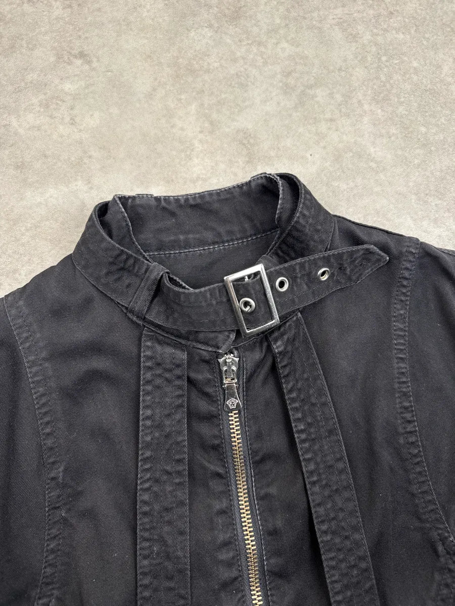 AW2003 Versace Black Buckle Strap Bondage Avant-garde Light Jacket qQHLuOHg 5