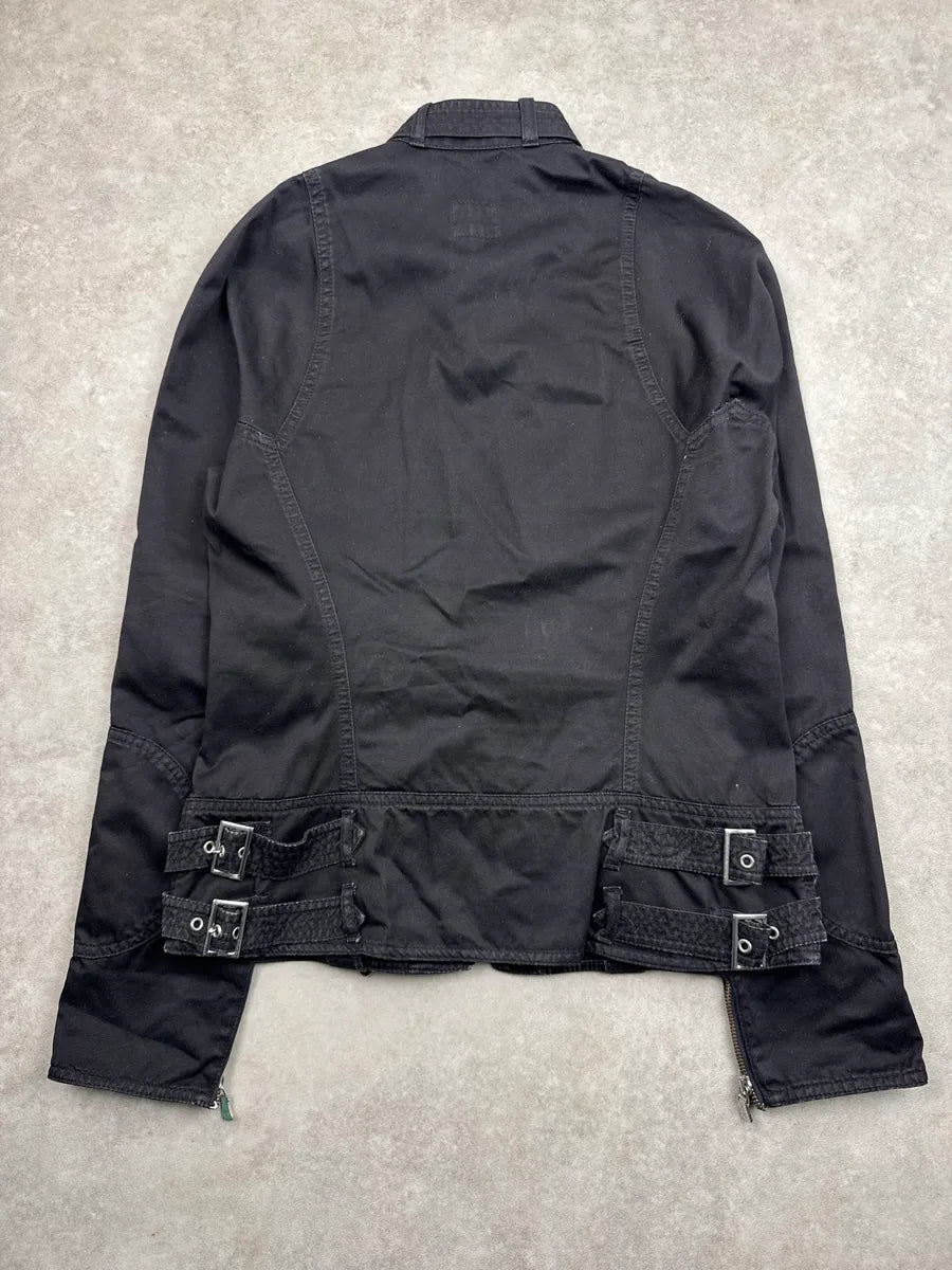 AW2003 Versace Black Buckle Strap Bondage Avant-garde Light Jacket qQHLuOHg 4