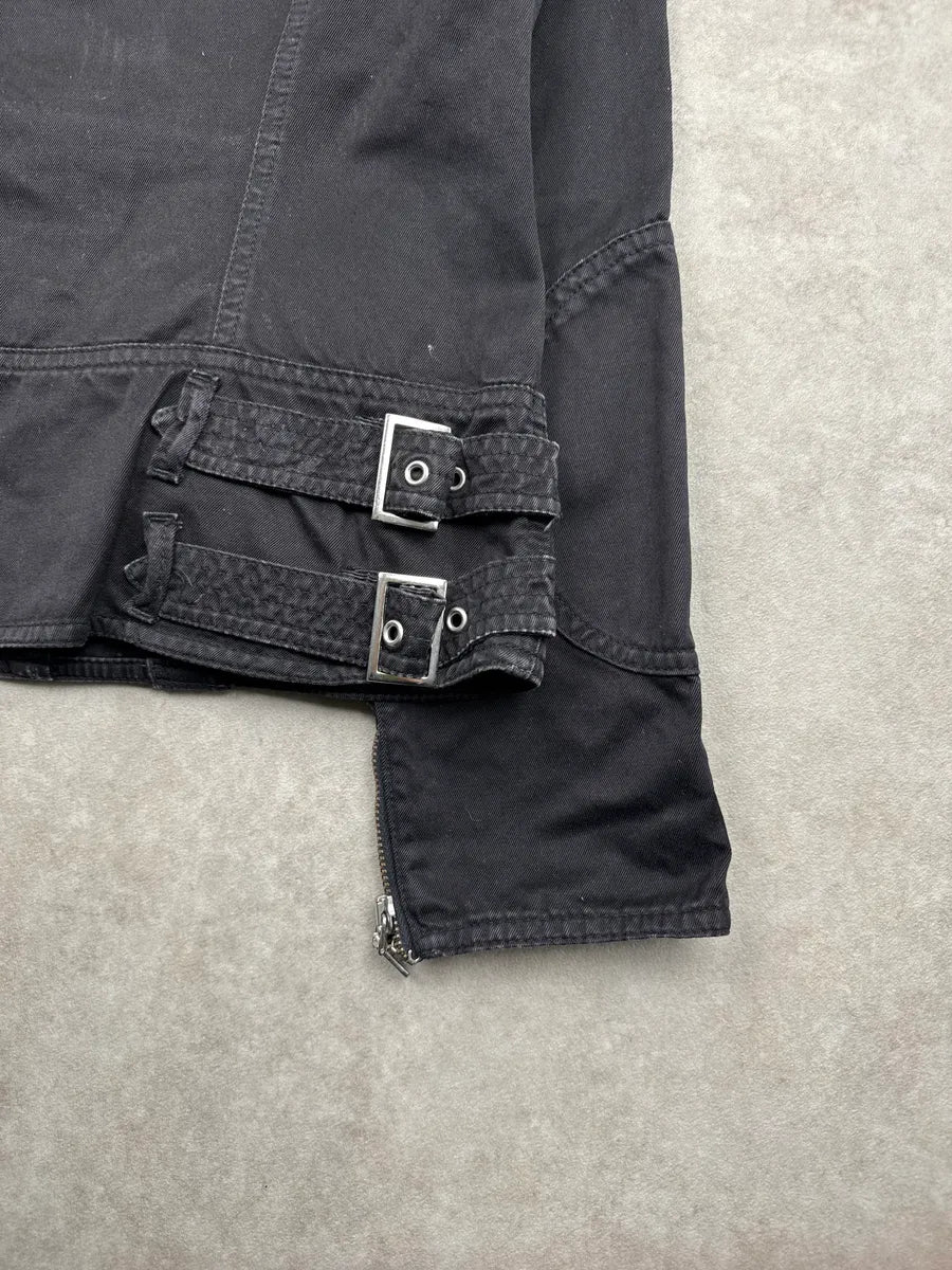 AW2003 Versace Black Buckle Strap Bondage Avant-garde Light Jacket qQHLuOHg 9