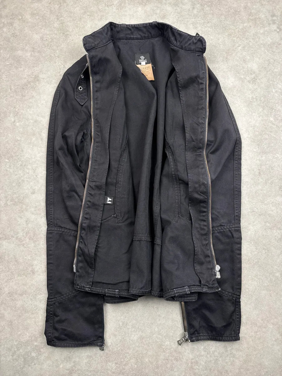 AW2003 Versace Black Buckle Strap Bondage Avant-garde Light Jacket qQHLuOHg 3