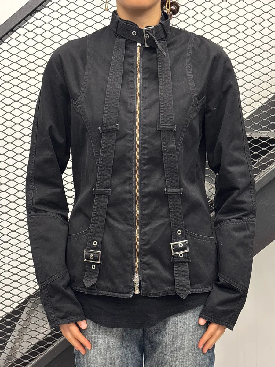 AW2003 Versace Black Buckle Strap Bondage Avant-garde Light Jacket qQHLuOHg 1