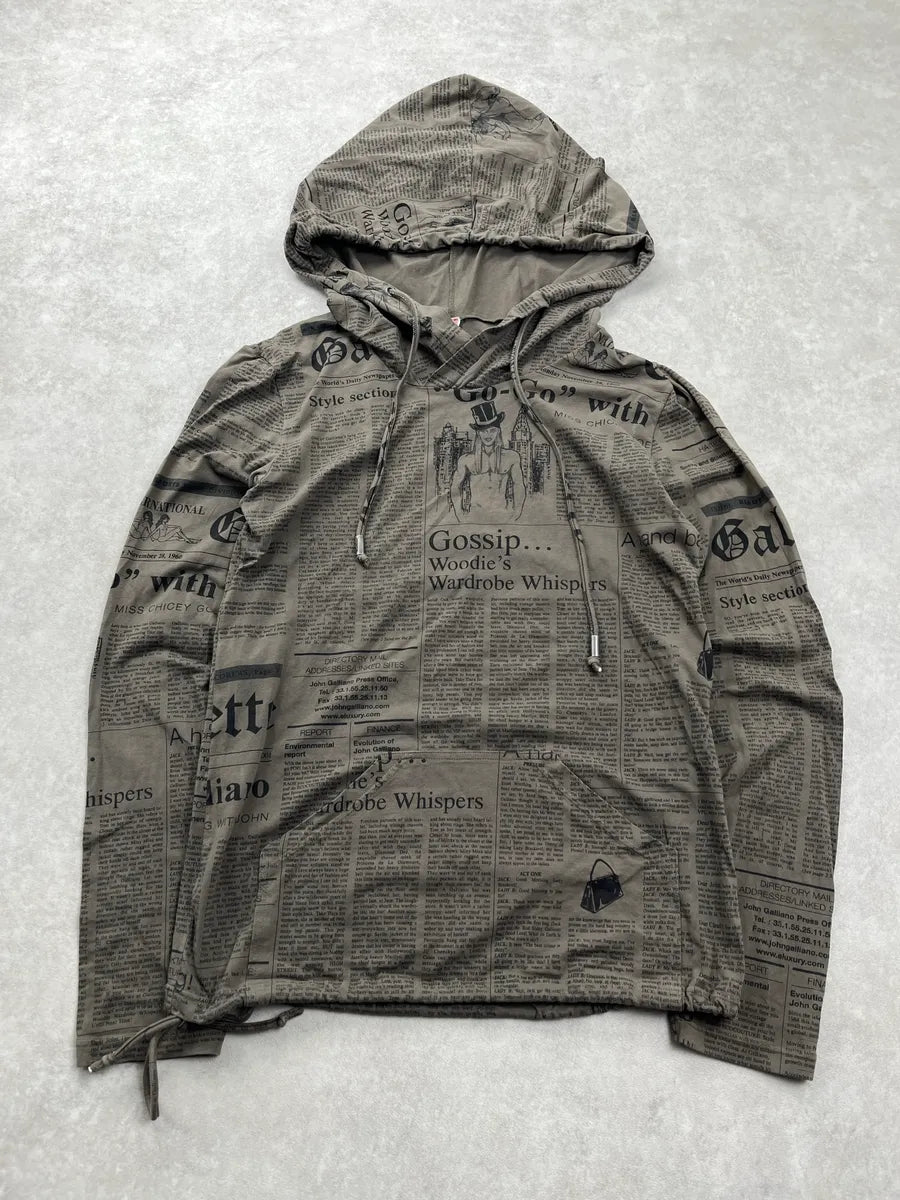 2000s John Galliano Gazette Newspaper Khaki Hoodie qRQOTHWu 4