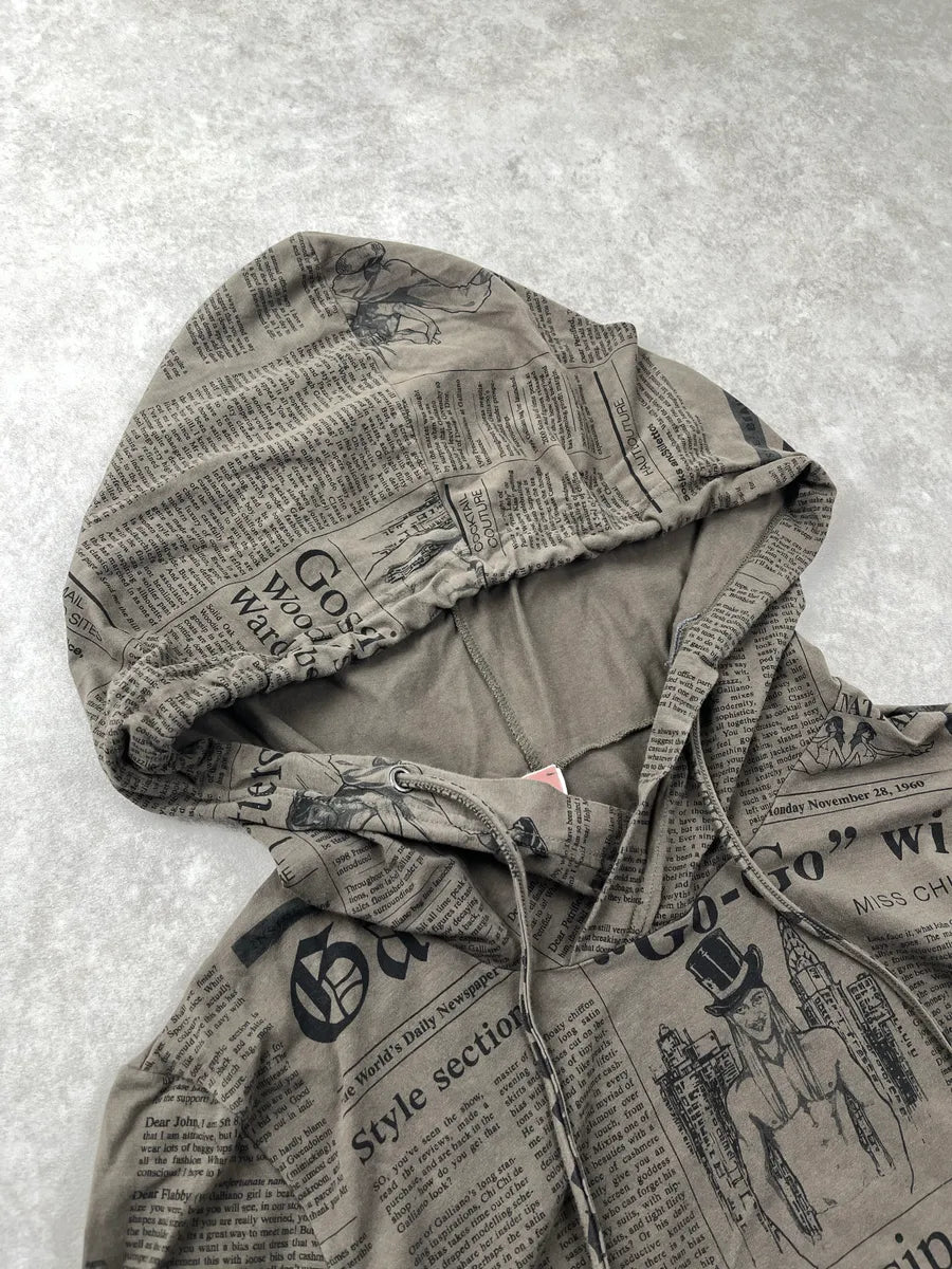 2000s John Galliano Gazette Newspaper Khaki Hoodie qRQOTHWu 6