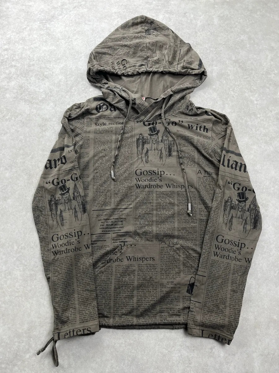 2000s John Galliano Gazette Newspaper Khaki Hoodie qRQOTHWu 0