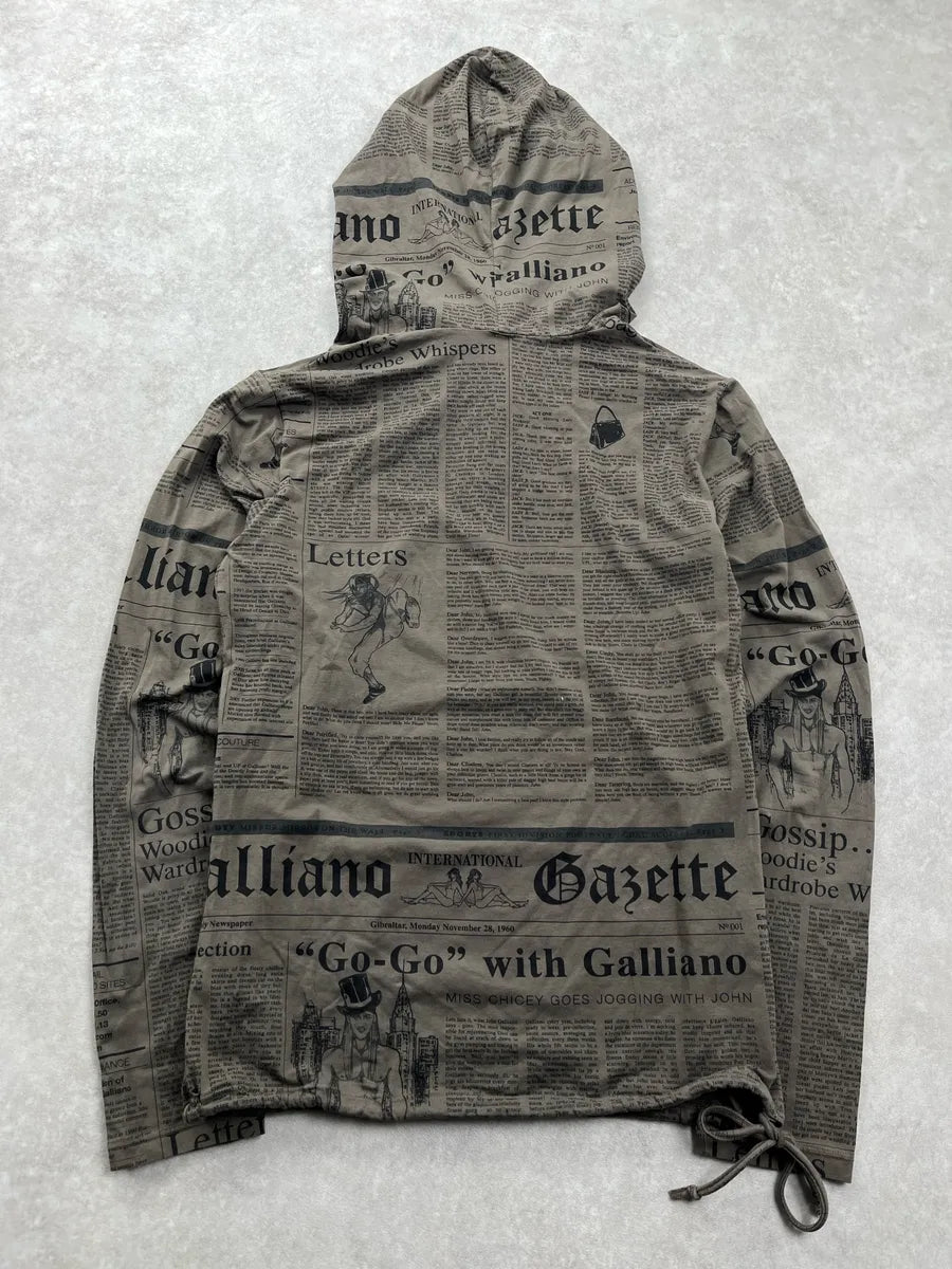 2000s John Galliano Gazette Newspaper Khaki Hoodie qRQOTHWu 5