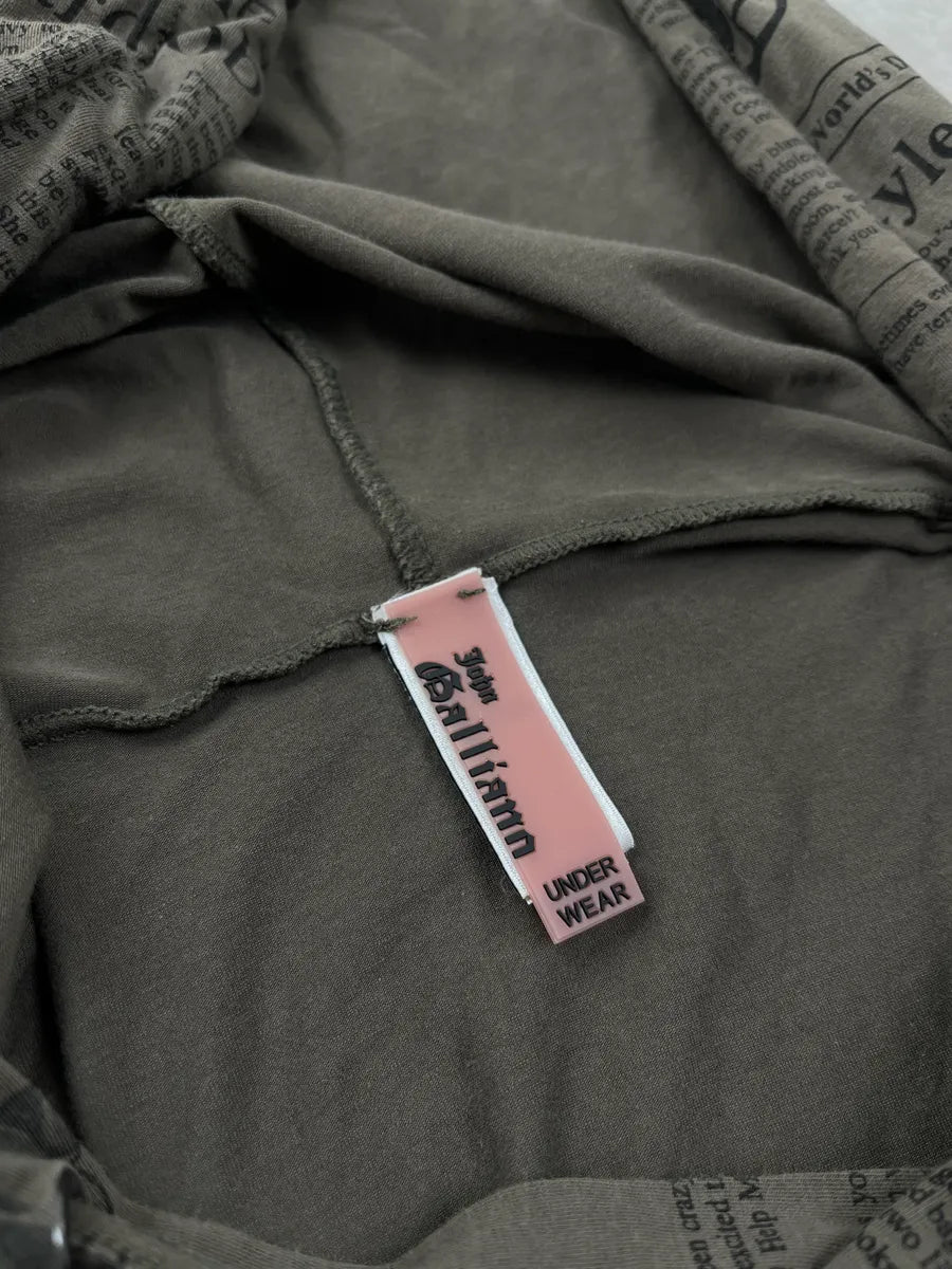 2000s John Galliano Gazette Newspaper Khaki Hoodie qRQOTHWu 8
