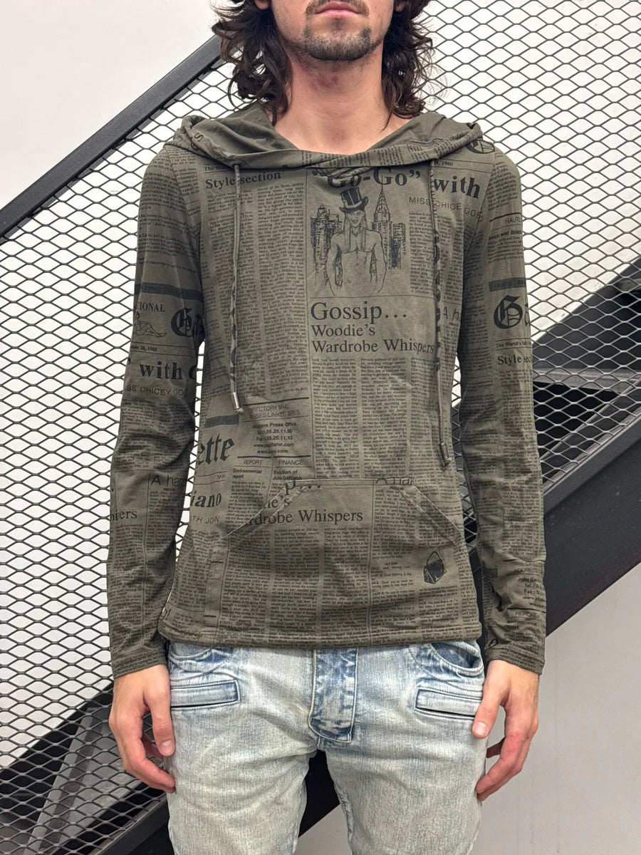 2000s John Galliano Gazette Newspaper Khaki Hoodie qRQOTHWu 1