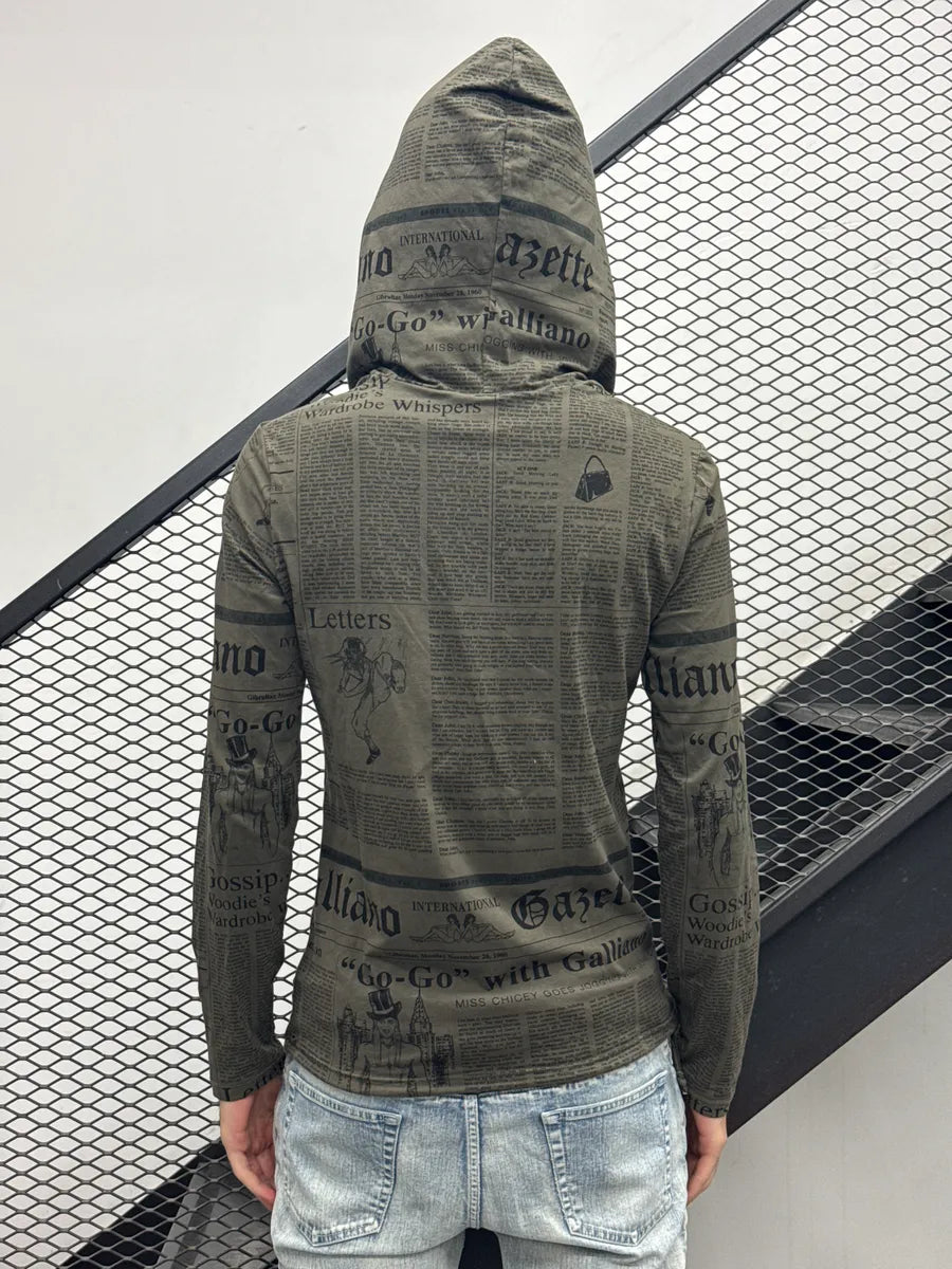 2000s John Galliano Gazette Newspaper Khaki Hoodie qRQOTHWu 2