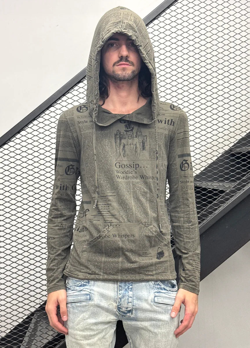 2000s John Galliano Gazette Newspaper Khaki Hoodie qRQOTHWu 3